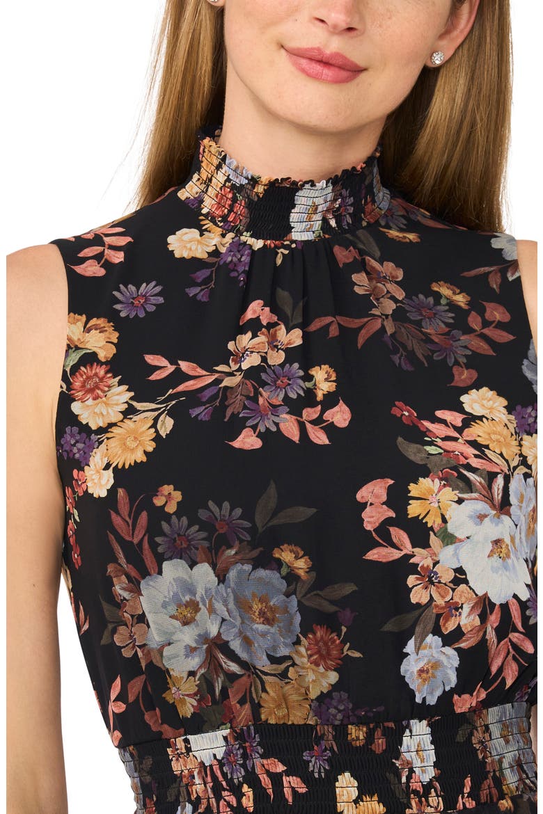 Floral Smocked Waist Tiered Minidress, Alternate, color, RICH BLACK