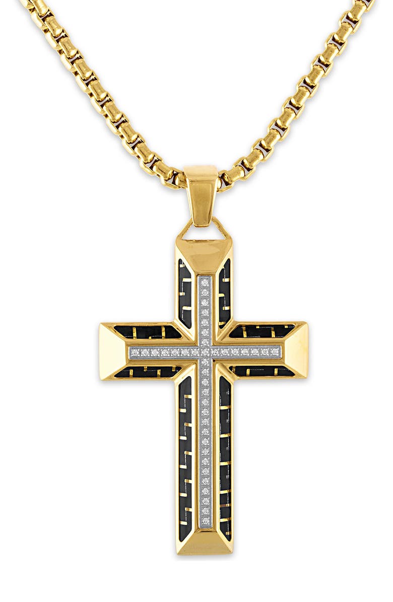 Esquire Men's Stainless Steel Carbon & Diamond Cross Pendant Necklace, Main, color, 