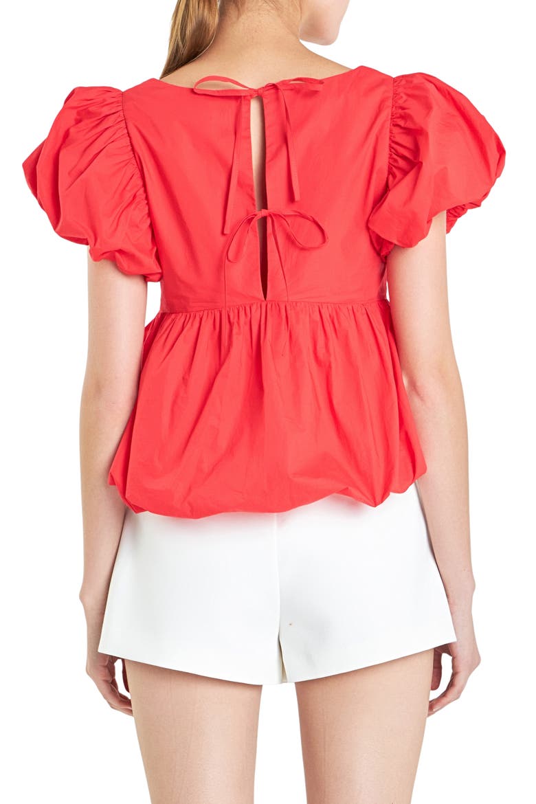 Bubble Hem Puff Sleeve Top, Alternate, color, RED