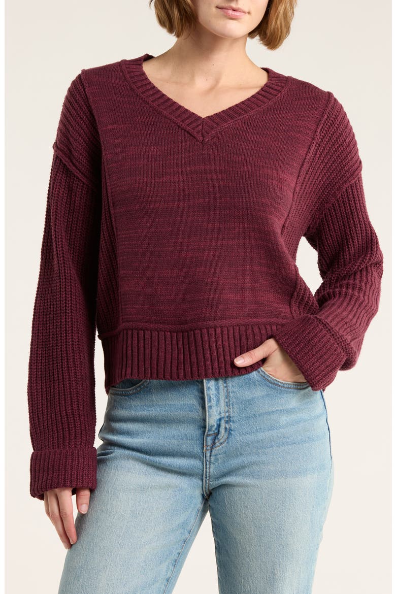Textured V-Neck Sweater, Main, color, WINETASTING