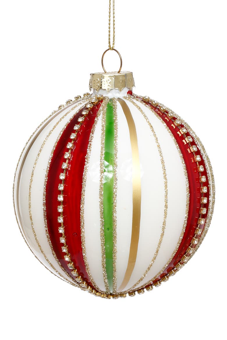 Beaded Holiday Stripe Ornament, Box of 6, Main, color, Red