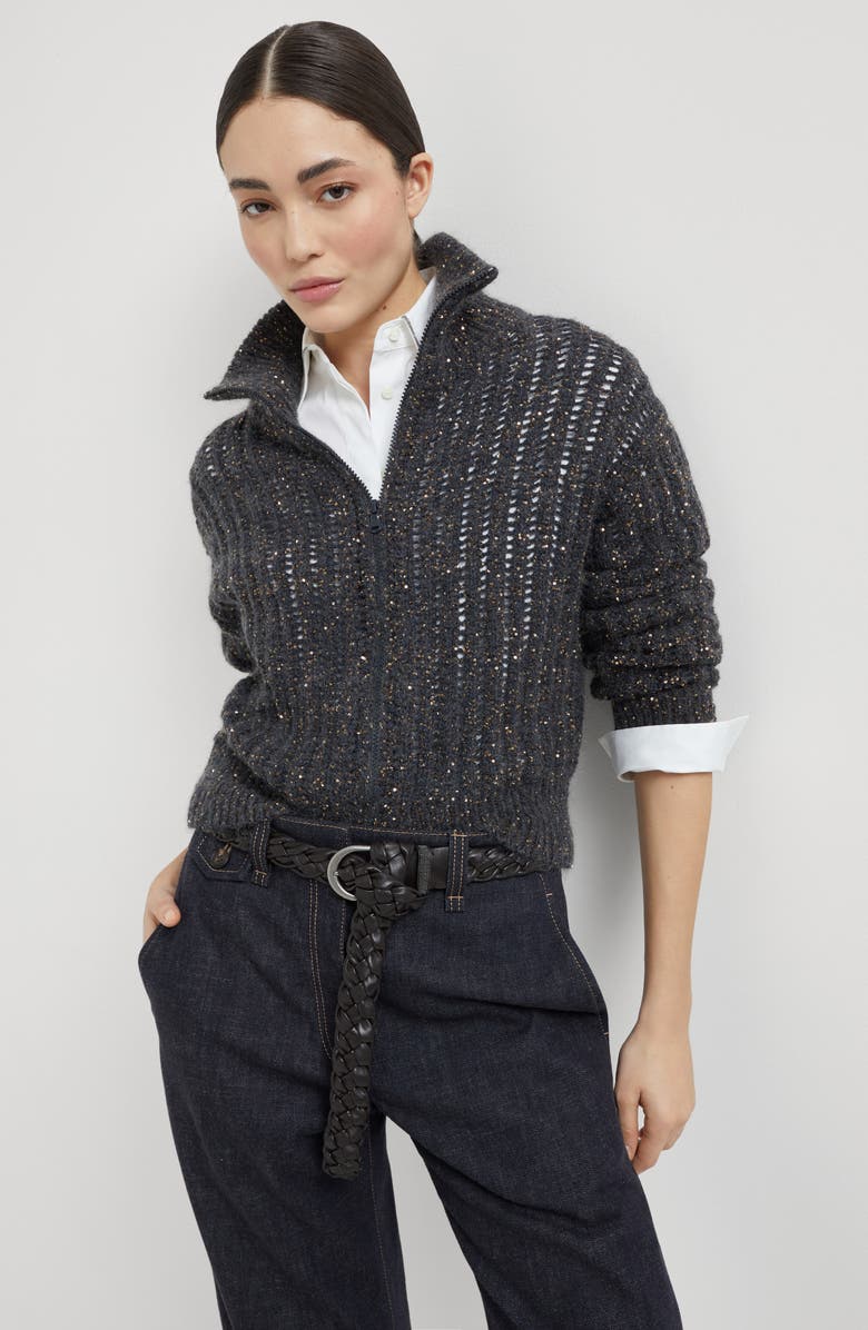 Brunello Cucinelli Dazzling rib cardigan, Alternate, color, Anthracite