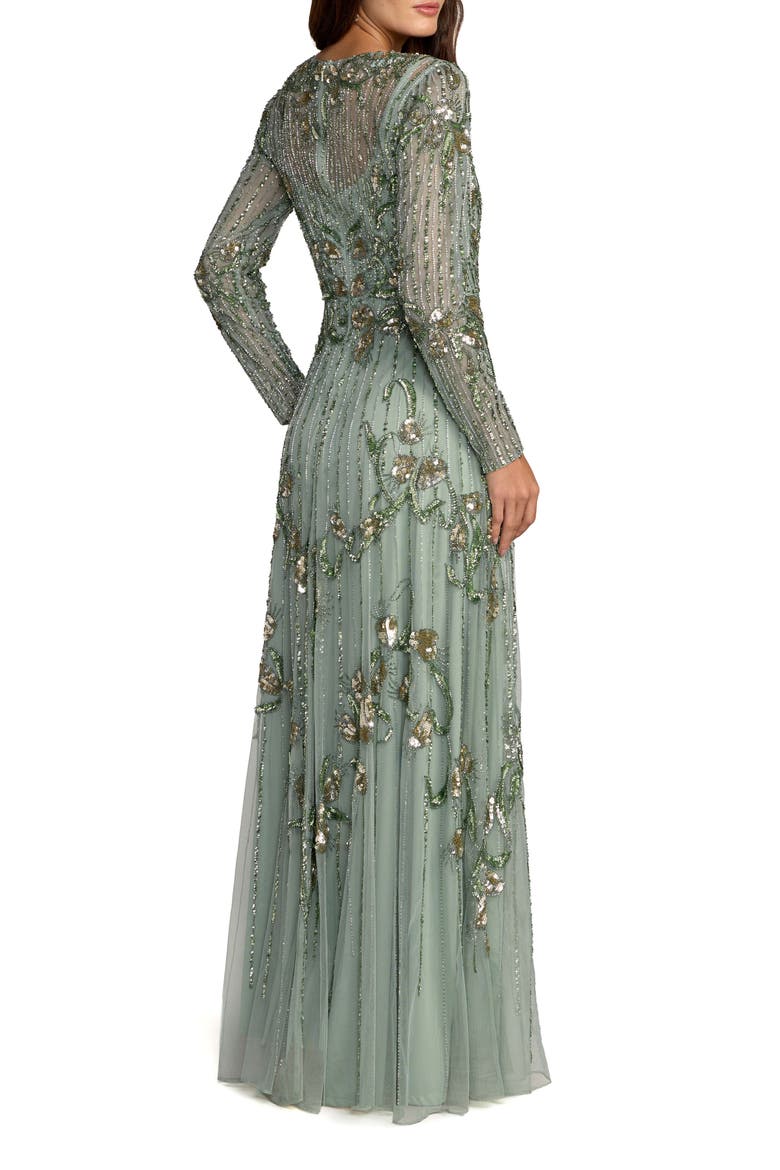 Women's Embellished Long Sleeve A-Line Gown, Alternate, color, Sage