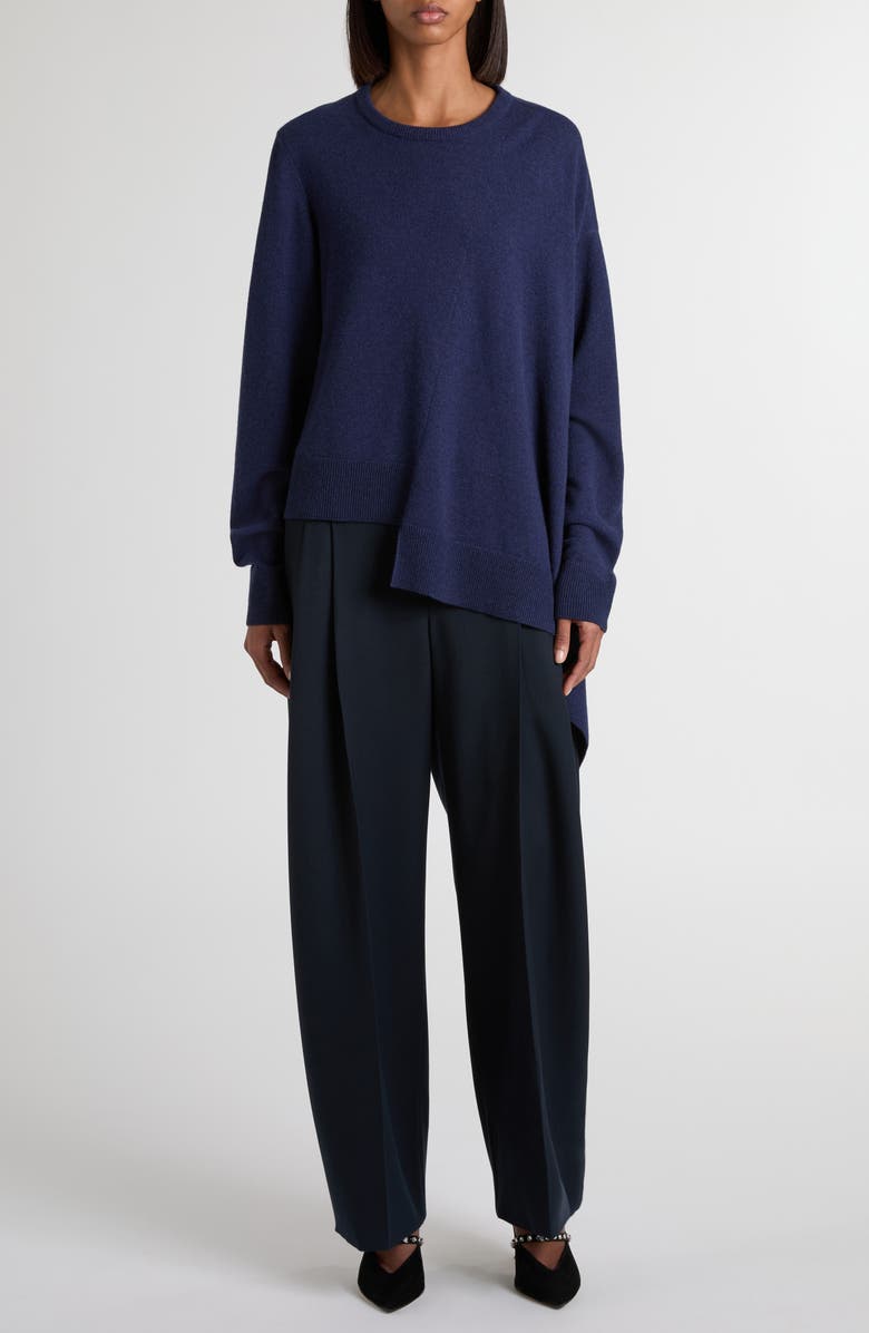 McQueen Asymmetrical Cashmere & Wool Crewneck Sweater, Alternate, color, After Blue