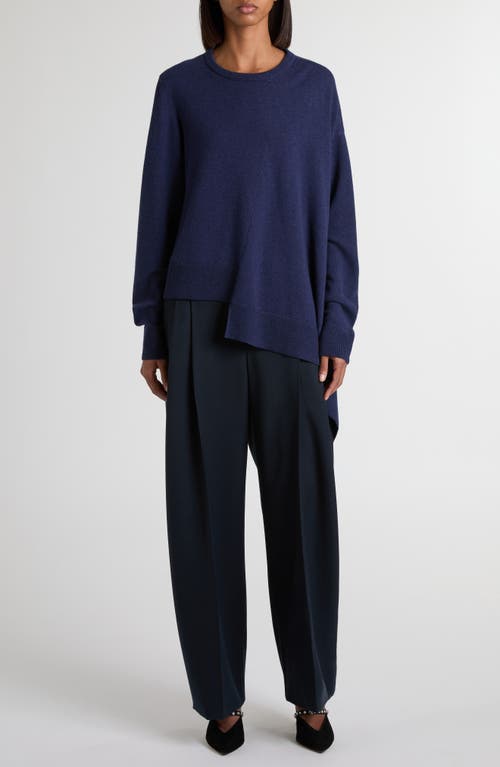 Alexander Mcqueen Mcqueen Asymmetrical Cashmere & Wool Crewneck Sweater In Blue