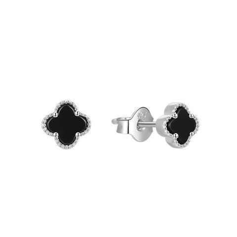 Sterling Silver Onyx Clover Earrings