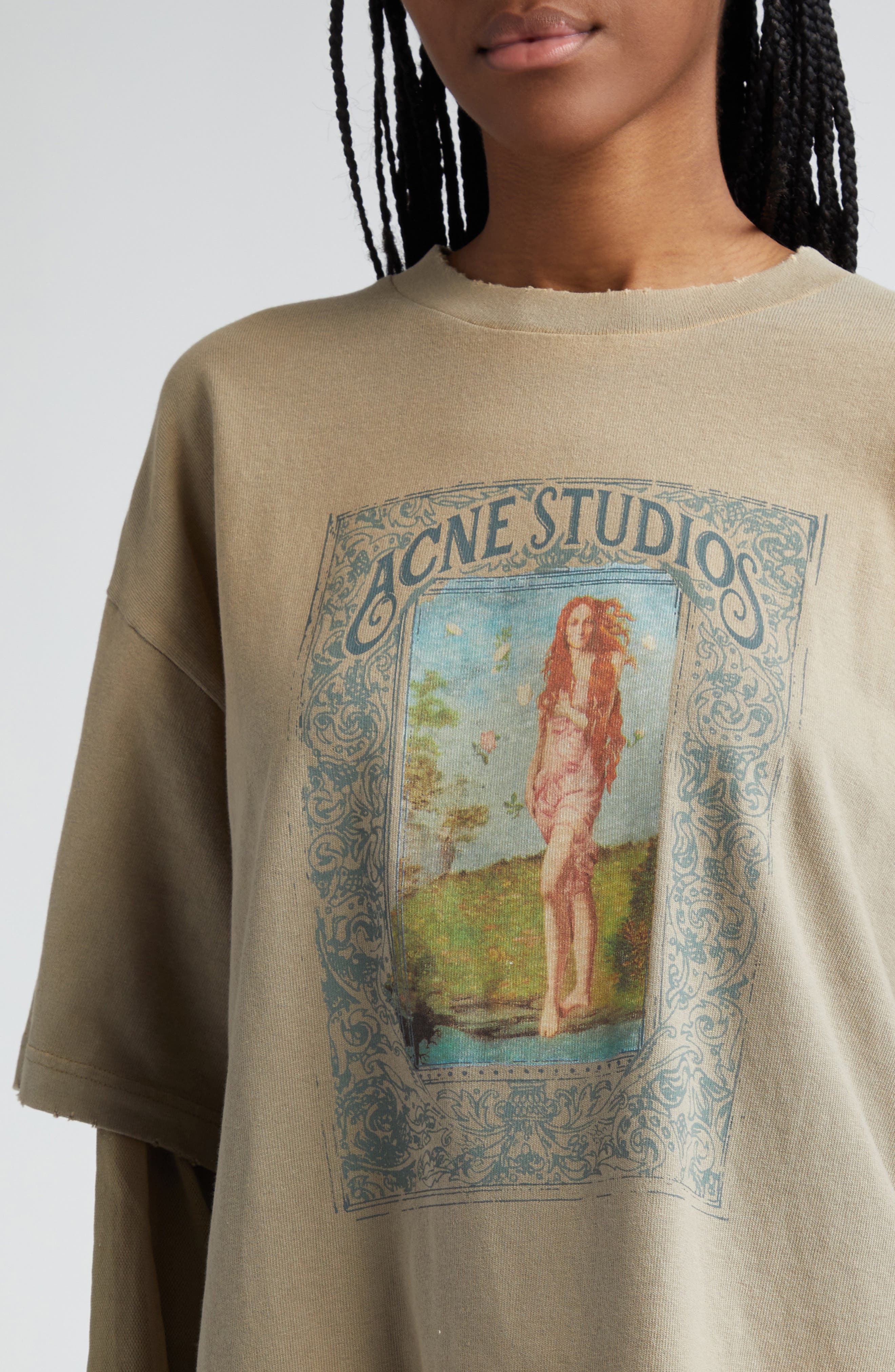 Edra Layered Look Distressed Cotton Graphic T-Shirt (Women