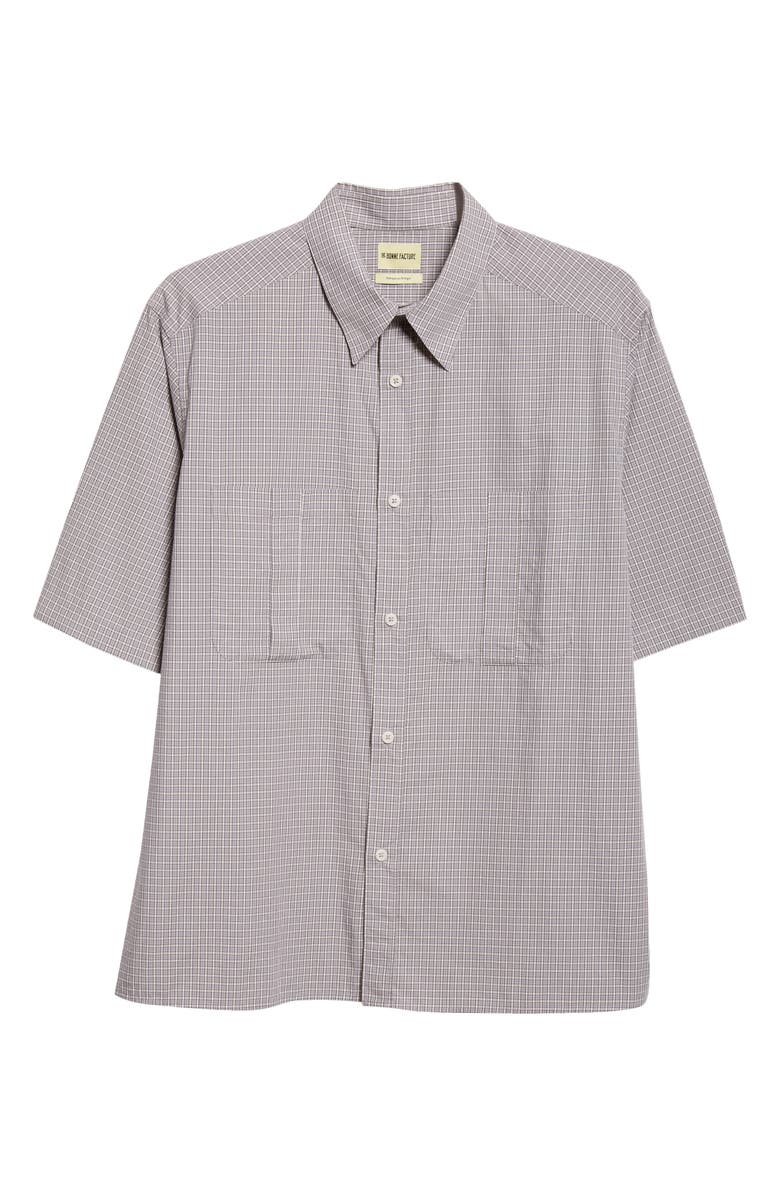 De Bonne Facture Painters Short Sleeve Organic Cotton Button-Up Shirt, Alternate, color, Grey Pin Check
