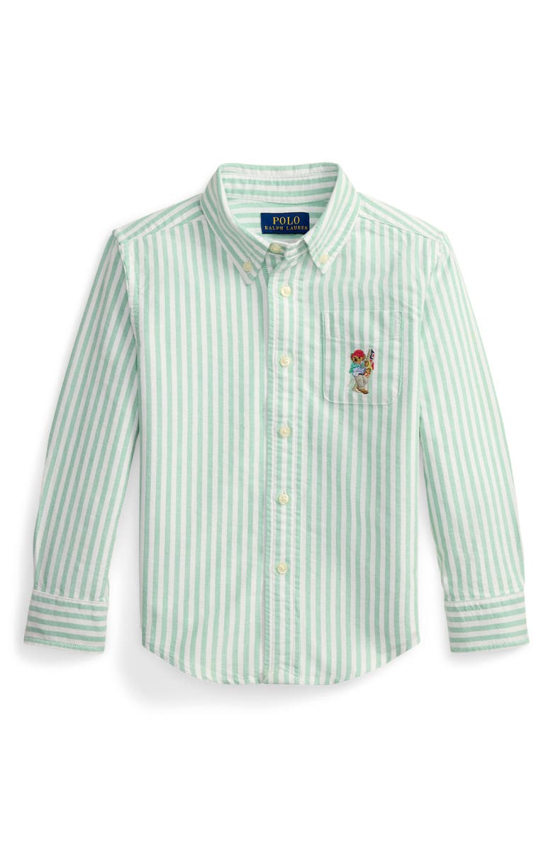 Polo Ralph Lauren Kids' Stripe Embroidered Cotton Oxford Button-Down Shirt, Main, color, Green White