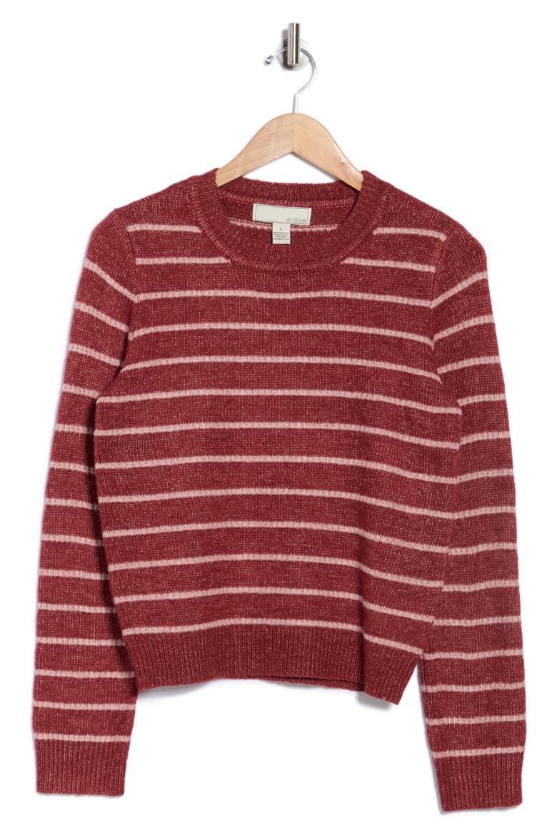 Adelaide Stripe Crewneck Sweater, Alternate, color, MADDER BROWN/ PEACH BEIGE