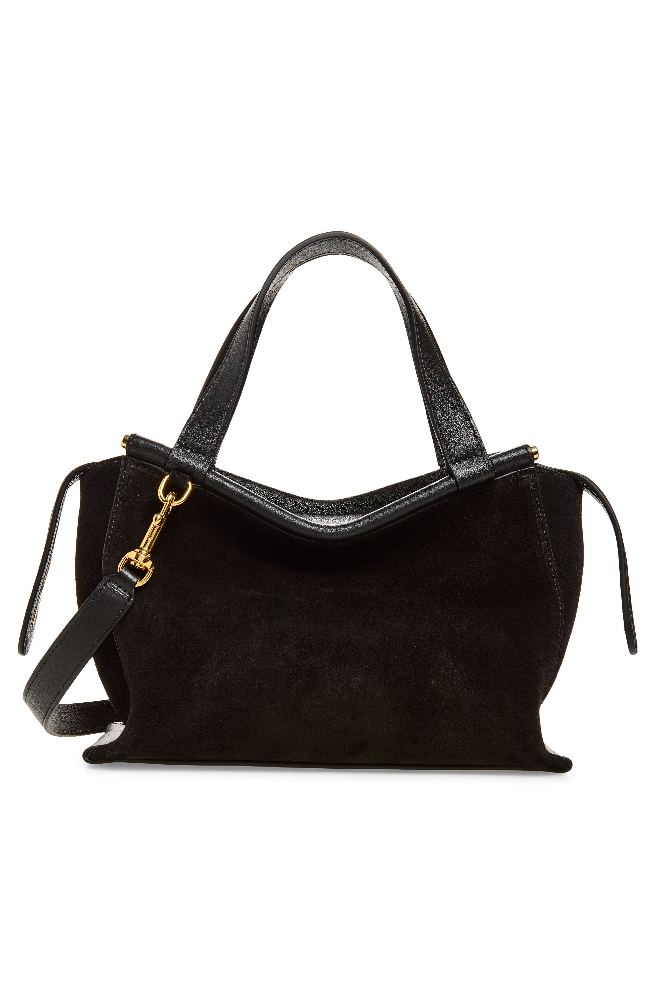 Ida Suede Top Handle Bag, Alternate, color, BLACK SUEDE / BLACK