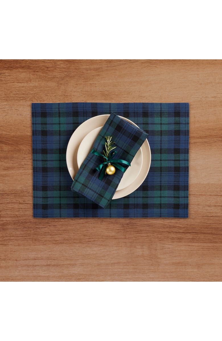 Solino Home Linen Dinner Napkins Set of 4, 20 x 20 Inch for Dining Table, Holiday and Everyday Table Decor - Blackwatch Plaid, Alternate, color, Blue And Green