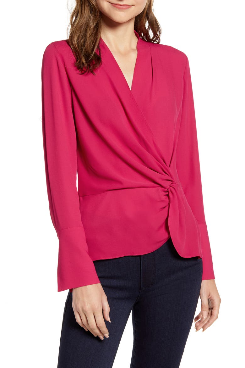 Surplice Twist Front Top, Main, color, RED CERISE