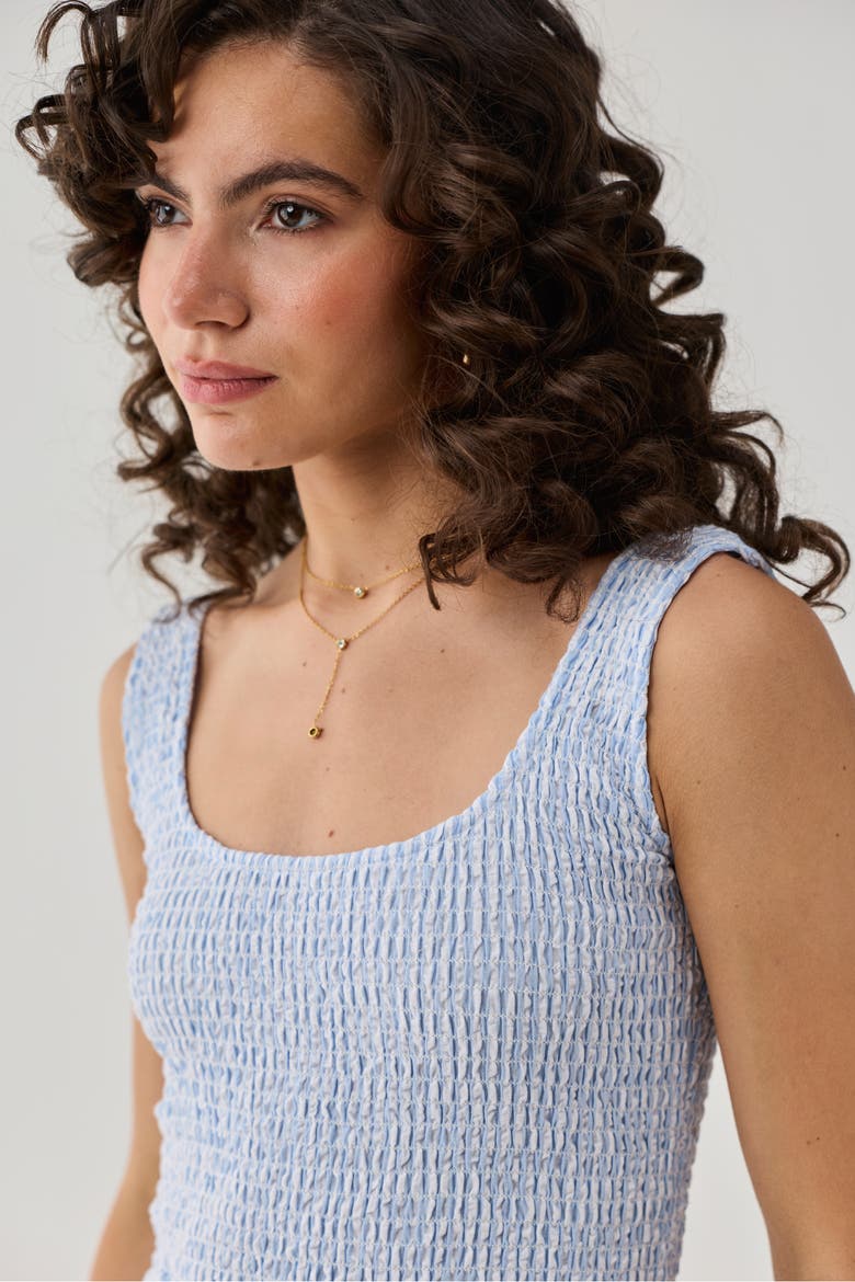 Smocked Short Dress, Alternate, color, Cloudline