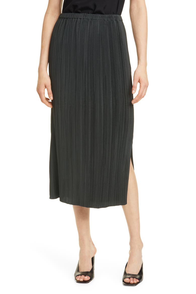 Plissé Midi Skirt, Main, color, DARK OLIVE