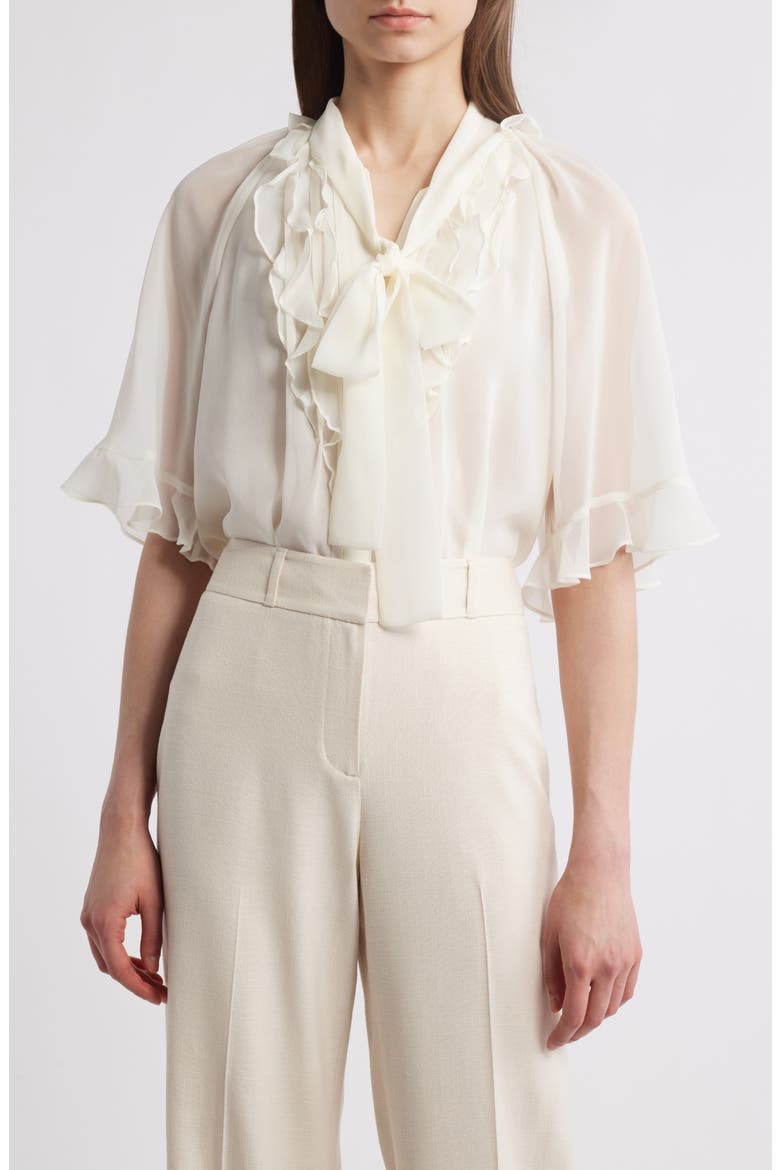Monaco Ruffle Tie Neck Top, Main, color, IVORY
