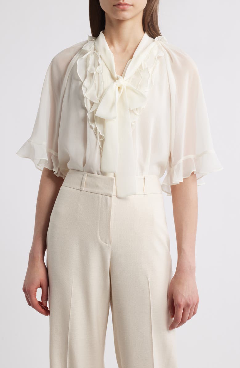KOBI HALPERIN Monaco Ruffle Tie Neck Top, Main, color, Ivory