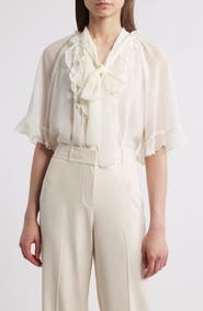 KOBI HALPERIN Monaco Ruffle Tie Neck Top