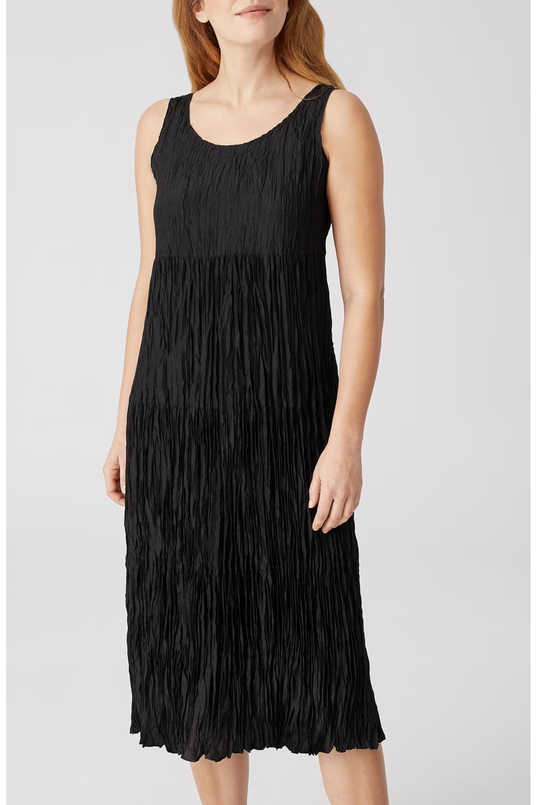 Crushed Silk Habutai Tiered Dress, Alternate, color, BLACK
