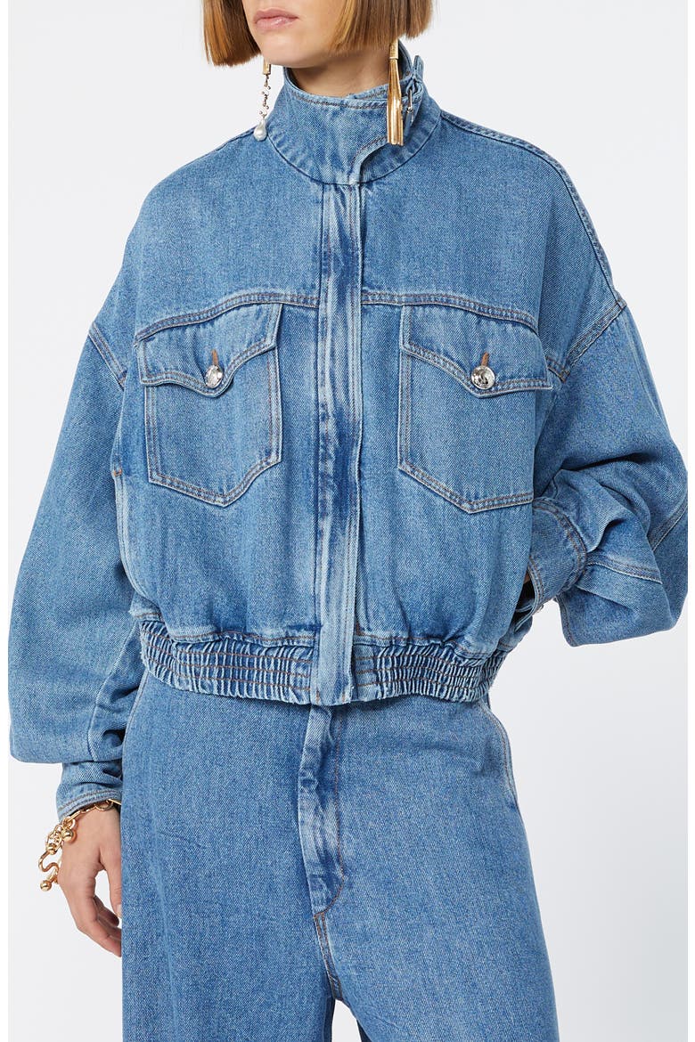 Bussola Oversize Denim Bomber Jacket, Main, color, MIDNIGHT BLUE