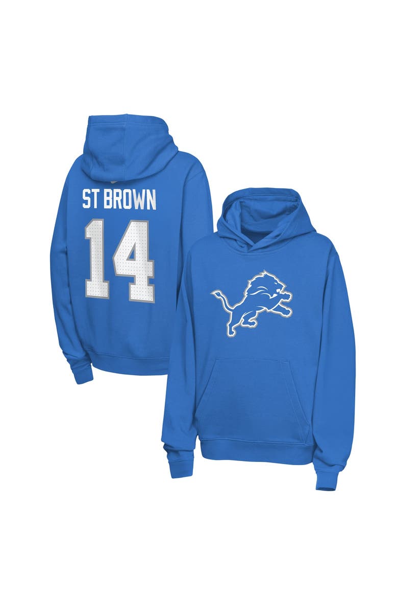 Youth Nike Amon-Ra St. Brown Blue Detroit Lions Name & Number Club Fleece Hoodie, Main, color, Blue