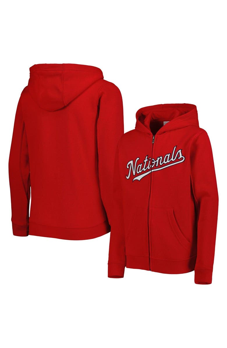 Outerstuff Youth Red Washington Nationals Wordmark Full-Zip Fleece Hoodie, Main, color, Red