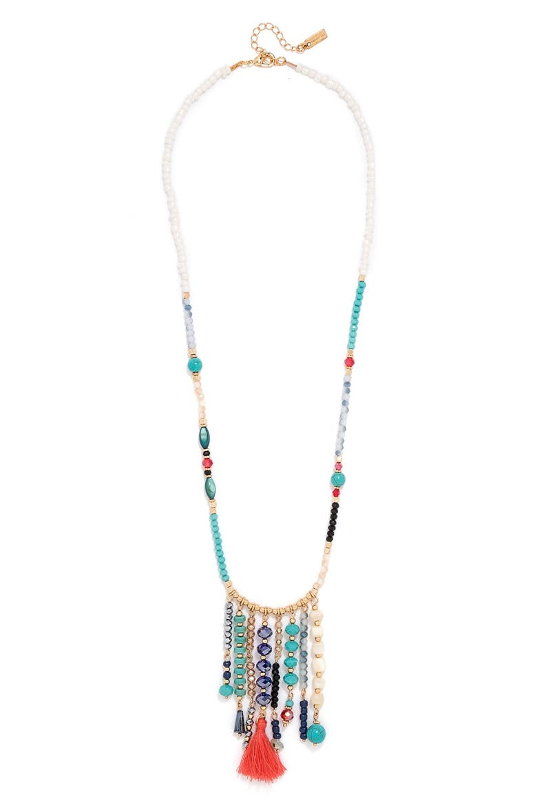 'Congo' Beaded Tassel Necklace, Alternate, color, TURQUOISE/ GOLD