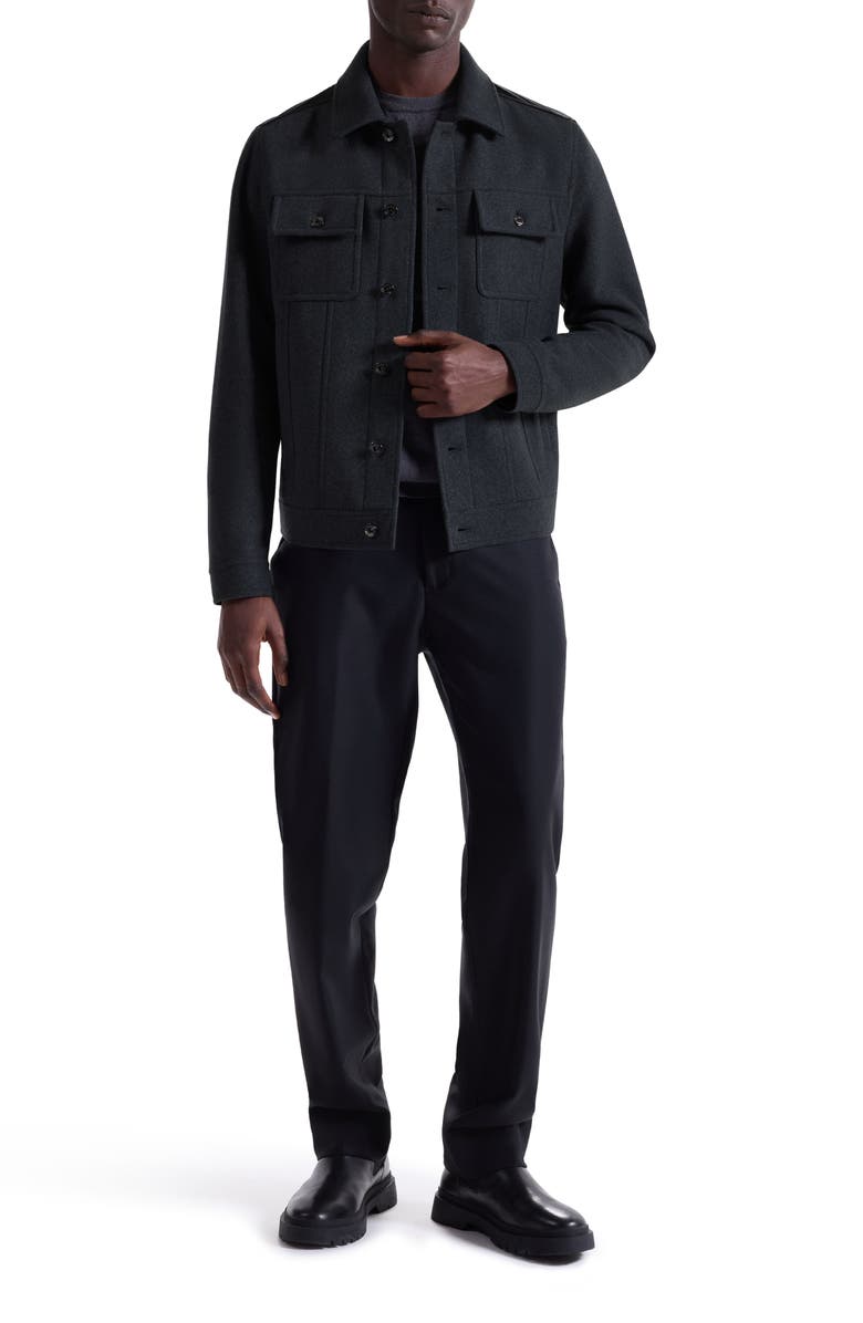Bugatchi Hybrid Melton & Wool Trucker Jacket, Alternate, color, Anthracite