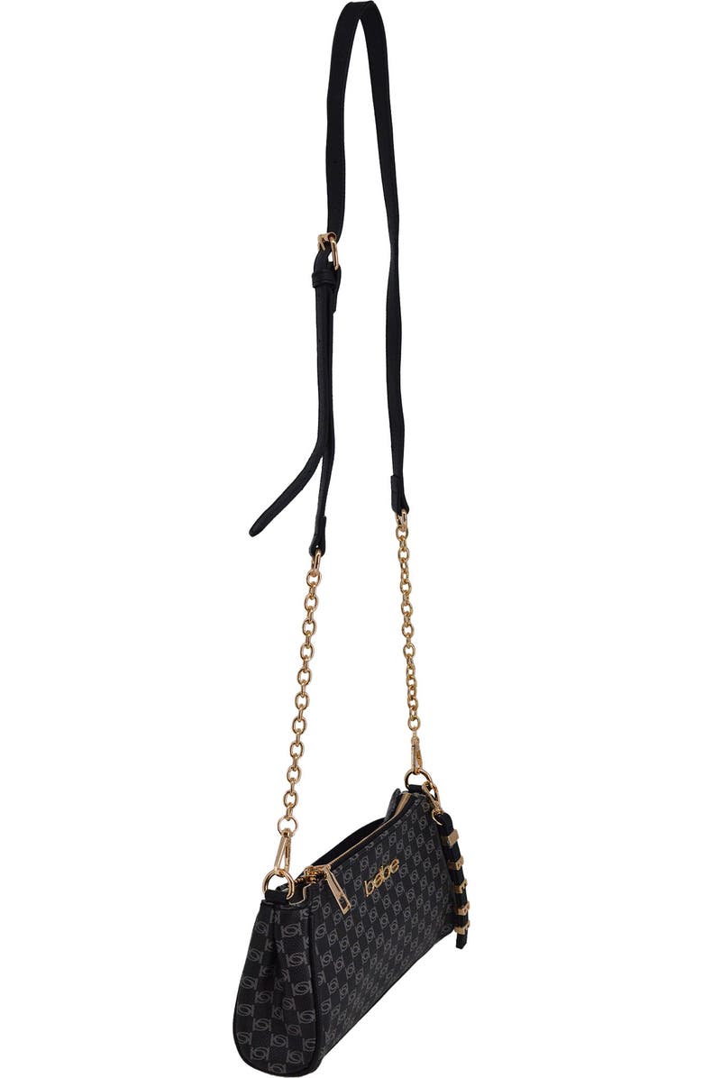 bebe Adela Monogram Crossbody Baguette with Wallet, Alternate, color, Black