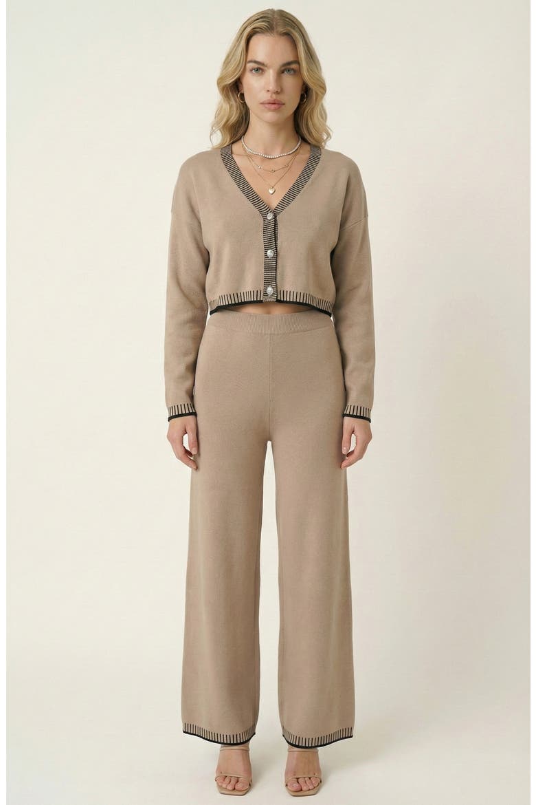 Contrast Trim Knit Cardigan Set, Main, color, Beige / Black Trim