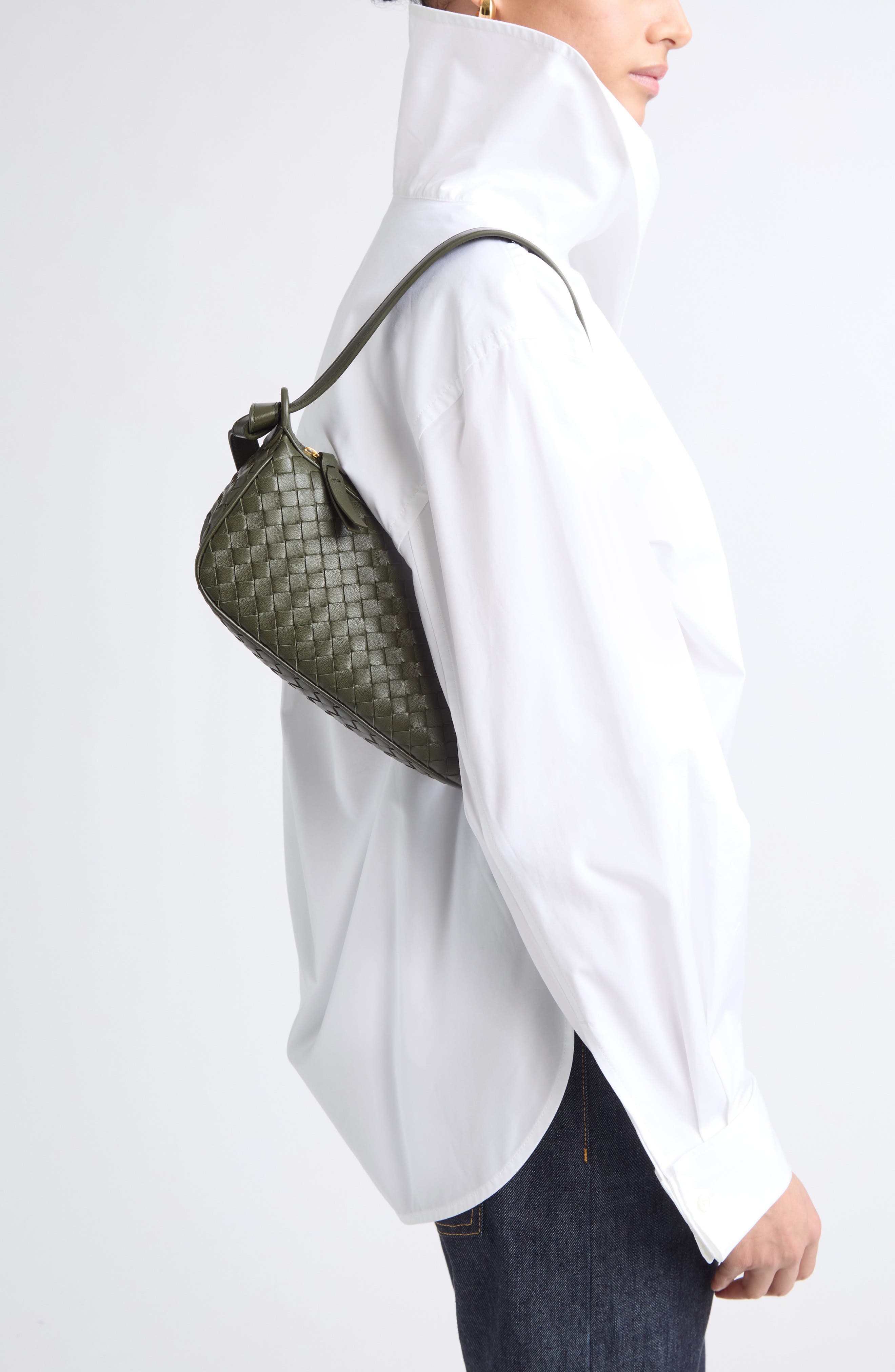 Nodo Leather Shoulder Bag, Alternate, color, 3740 BARK GREEN-GOLD
