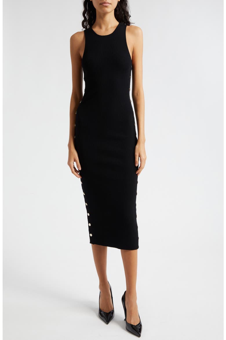 Lalita Side Snap Wool Blend Midi Dress, Main, color, BLACK