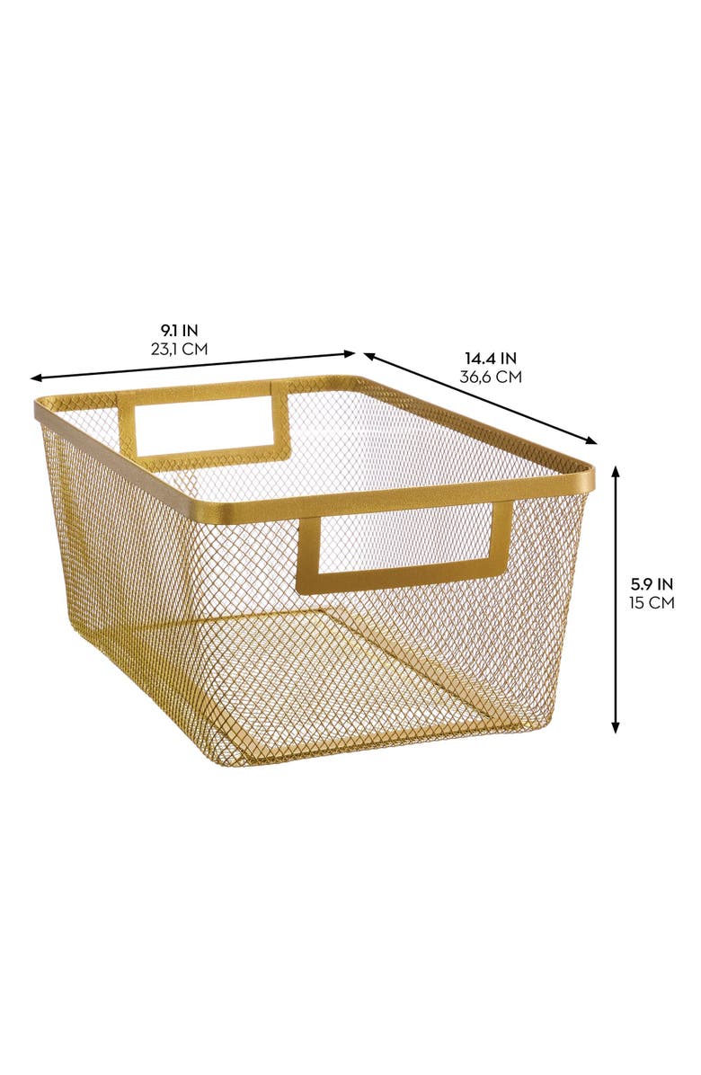 mDesign Metal Mesh Pantry Basket with Handles - Set of 2 - Soft Brass, Alternate, color, Soft Brass