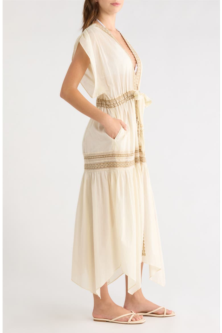 Audra Lace Trim Tie Front Cover-Up Dress, Alternate, color, SANDSTONE