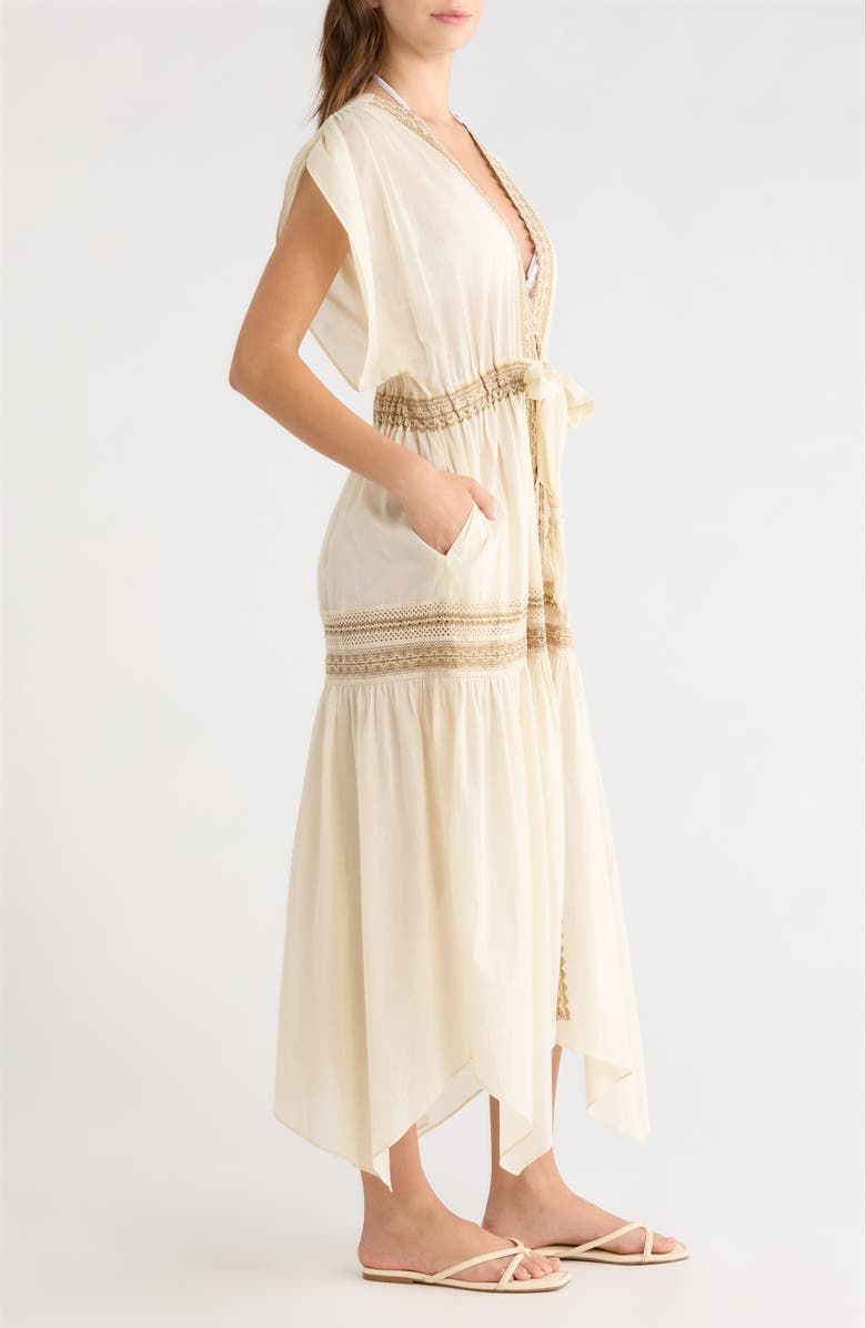 Ramy Brook Audra Lace Trim Tie Front Cover-Up Dress, Alternate, color, Sandstone