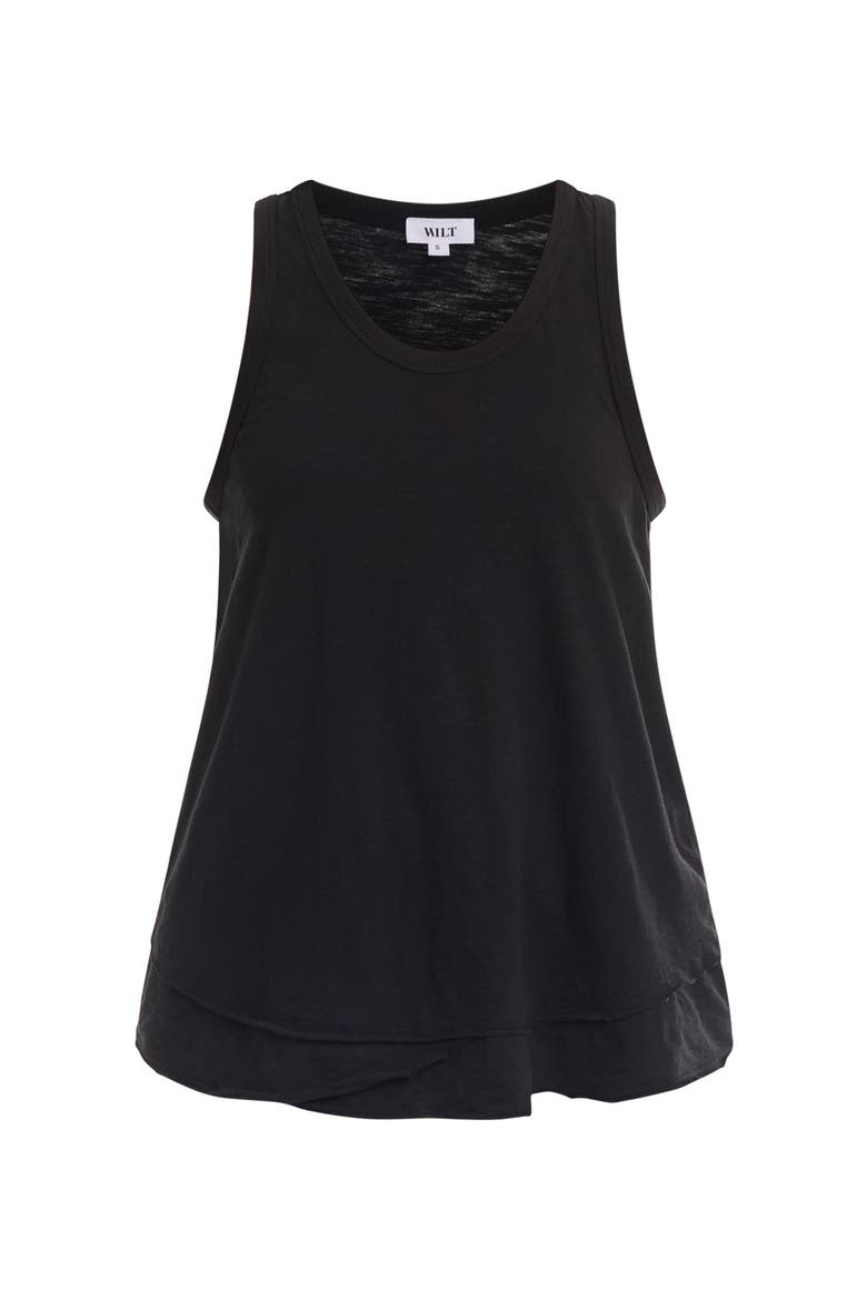 Shrunken Mock Hem Shirttail Tank, Alternate, color, Black