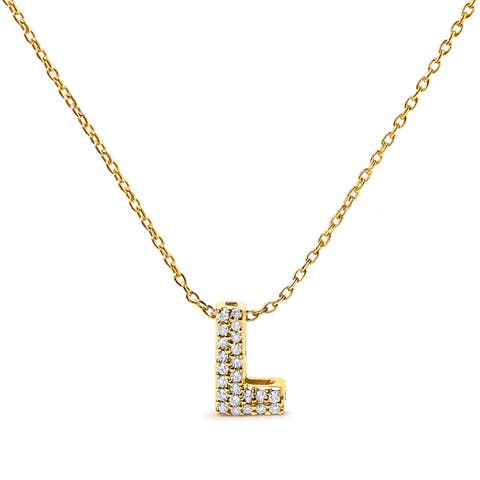 10K Gold Diamond Accent "A-Z" Initial Bubble Pendant Necklace