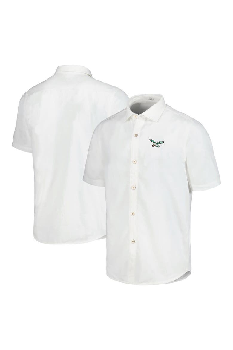 Men's Tommy Bahama White Philadelphia Eagles Sport Coconut Point Palm Vista IslandZone Button-Up Camp Shirt, Main, color, White