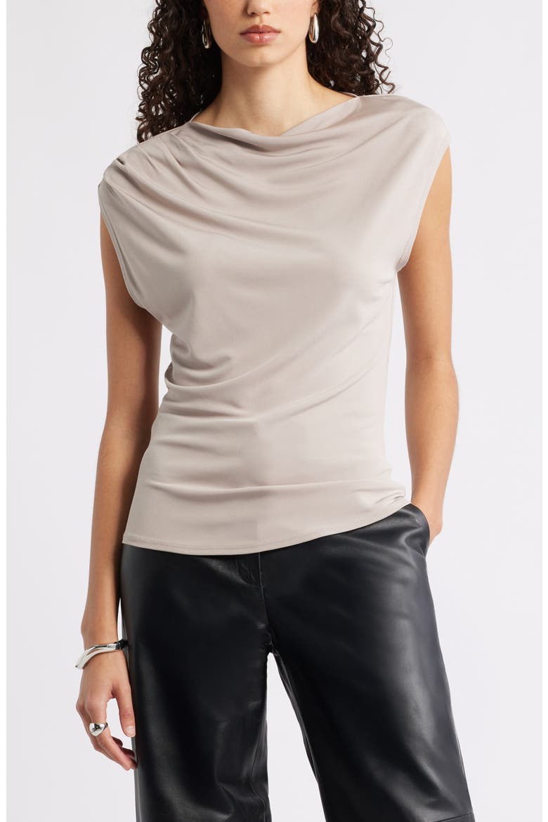 Drape Cap Sleeve Jersey Top, Main, color, TAN ETHEREA