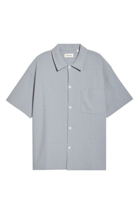 Textured Cotton Blend Button-Up Shirt