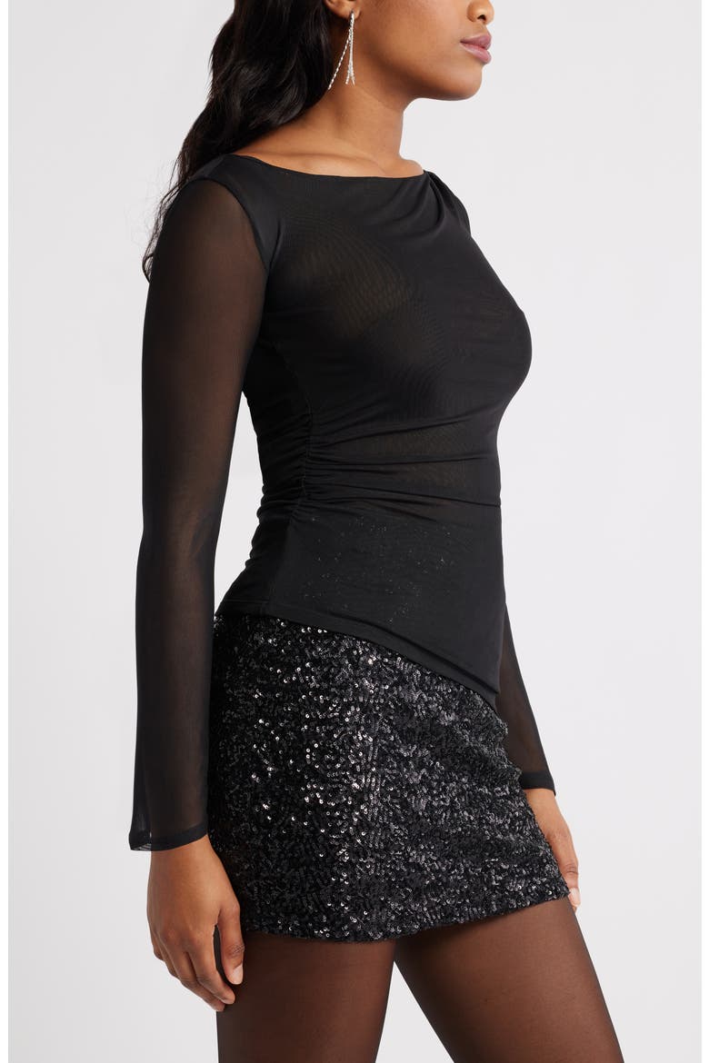 Mesh Bell Sleeve Top, Alternate, color, BLACK