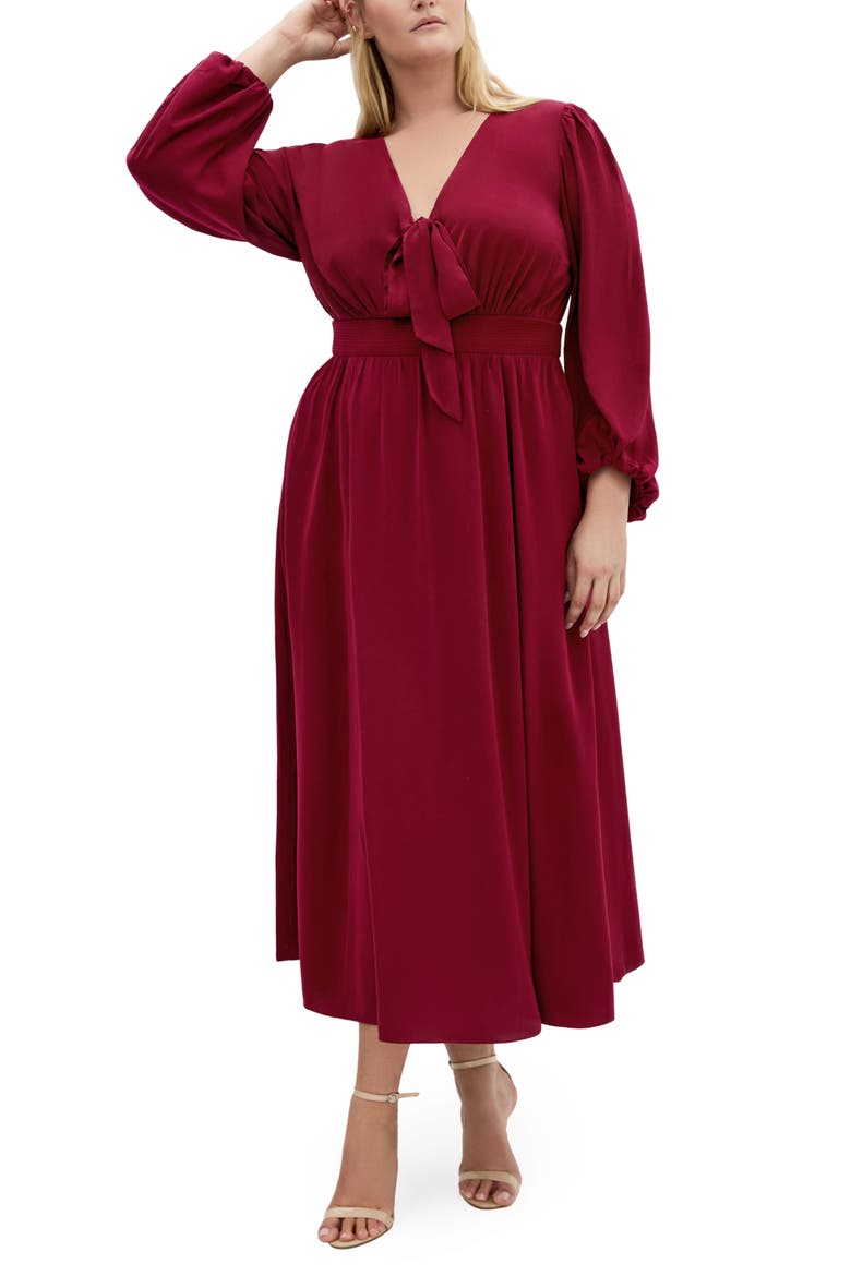 Ivanna Tie Neck Long Sleeve Maxi Dress, Main, color, DARK CHERRY