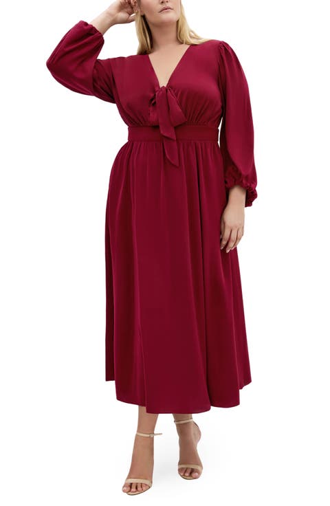 Ivanna Tie Neck Long Sleeve Maxi Dress (Plus)
