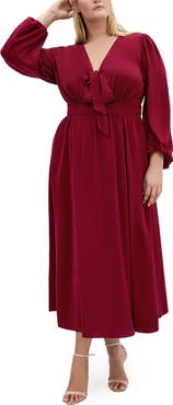 City Chic Ivanna Tie Neck Long Sleeve Maxi Dress