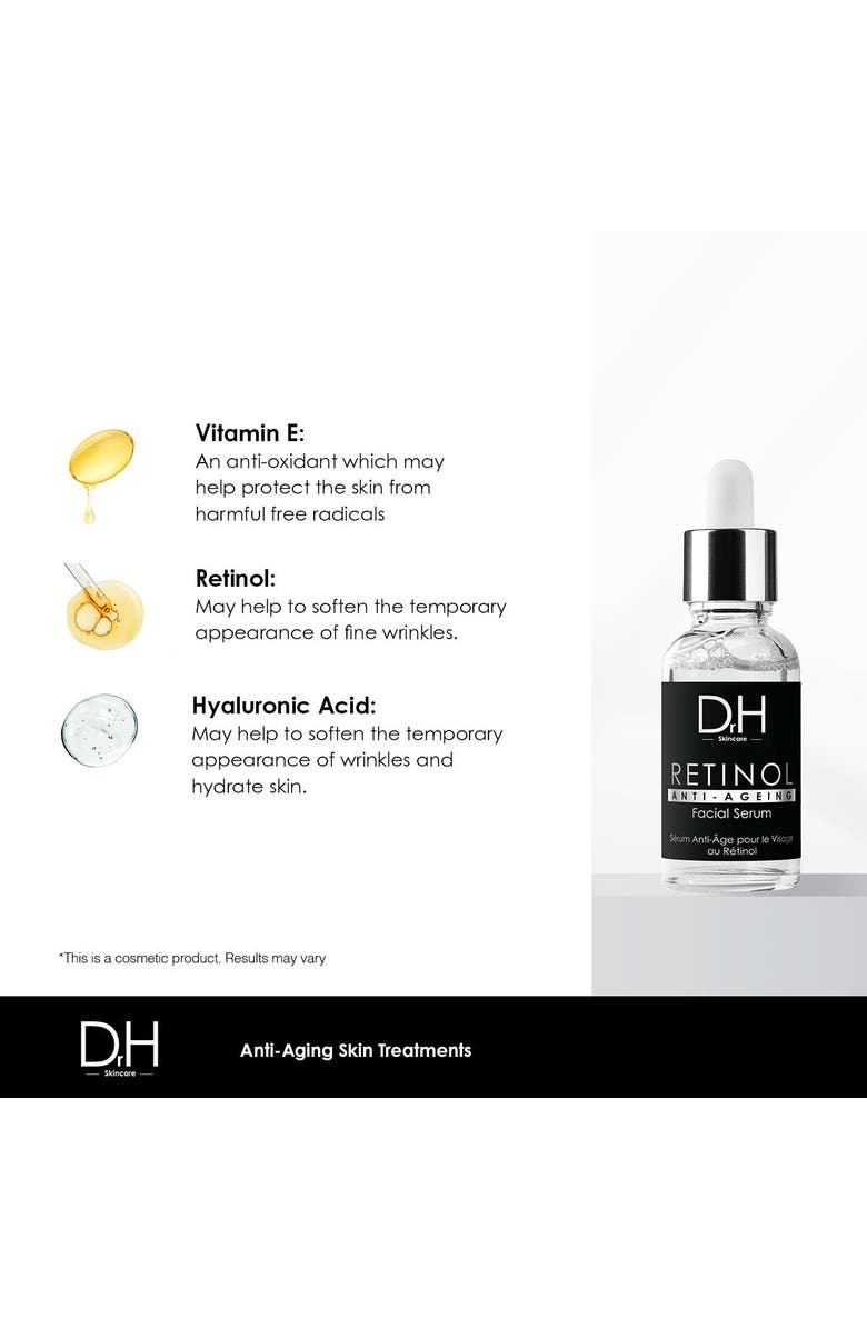 Dr H Anti-Ageing Retinol Facial Serum 30ml for Fine Lines & Wrinkles, Loss of Firmness, Alternate, color, White