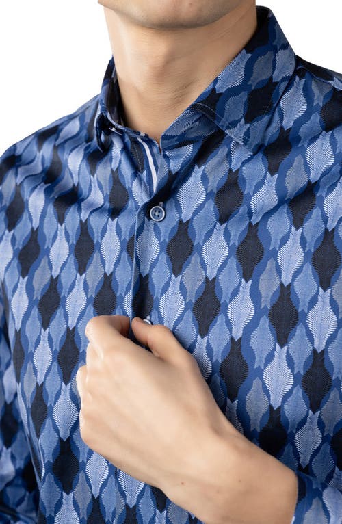 Luchiano Visconti Sapphire Blue Daggered Swirl Shirt In Multi