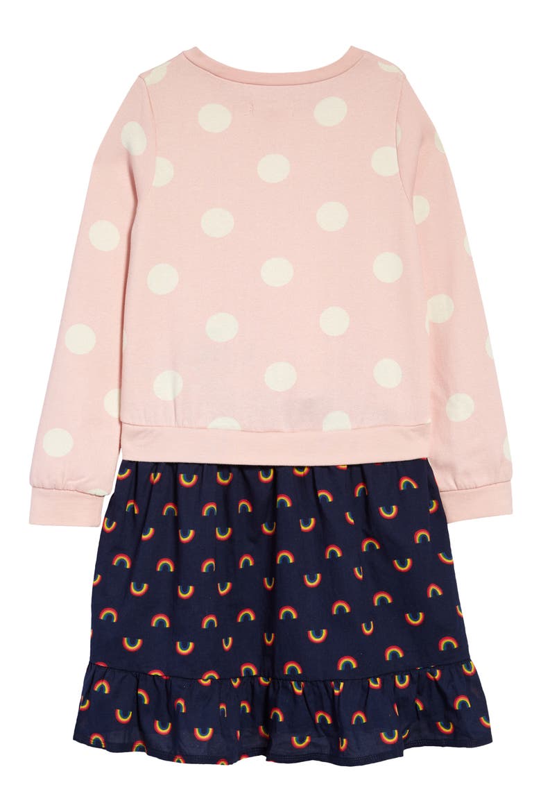 Kids' Sweet Fleece Dress, Alternate, color, PINK ENGLISH DOTS- RAINBOWS