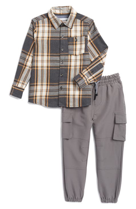 Kids' Plaid Button-Up Shirt & Cargo Pants Set (Little Kid)