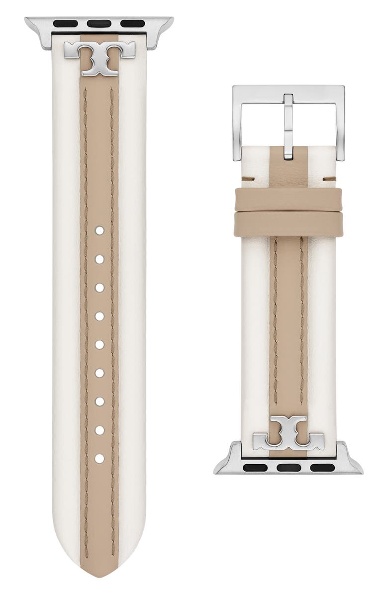 Tory Burch Kira Leather Apple Watch<sup>®</sup> Strap, 20mm, Main, color, Ivory