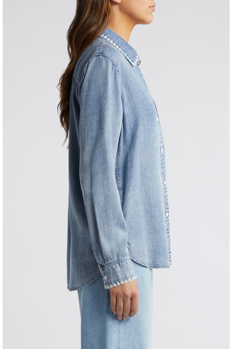 Saya Embroidered Detail Chambray Button-Up Shirt, Alternate, color, MEDIUM CLOUD WASH